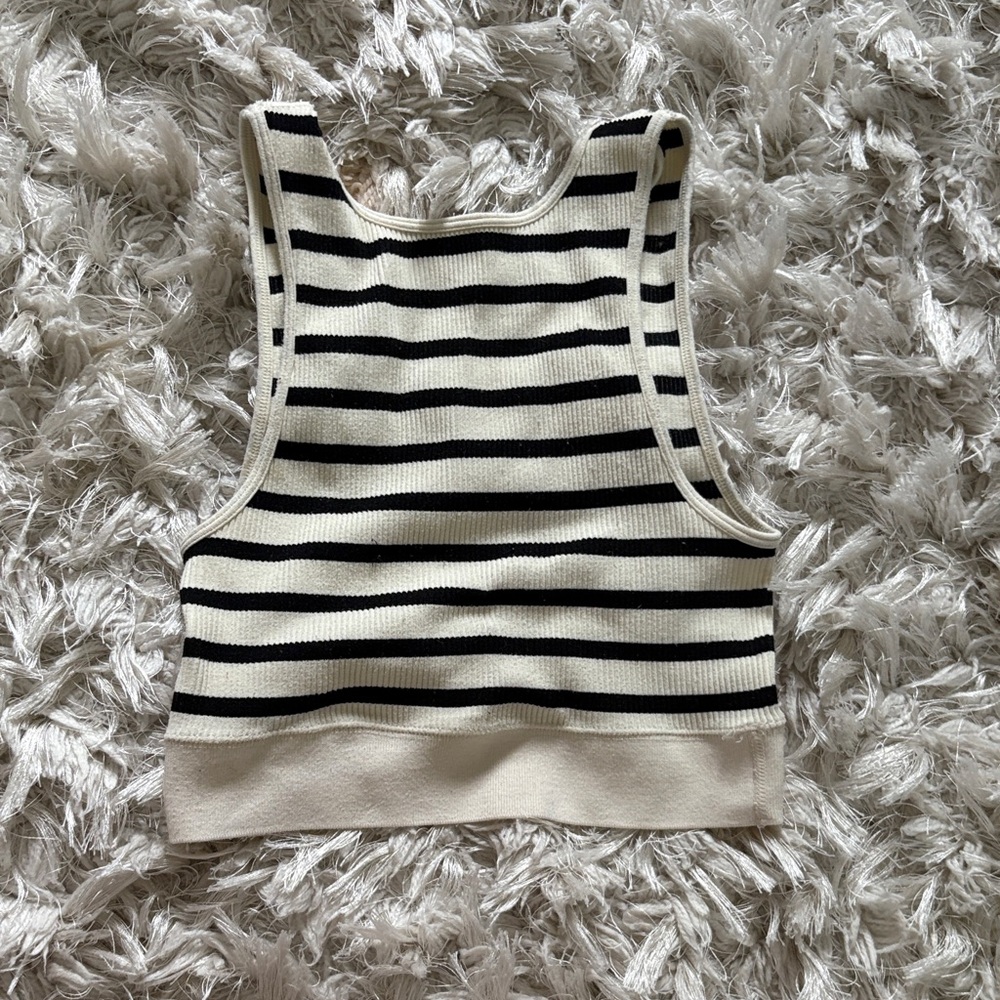 Zara Black and White Striped Crop Top
